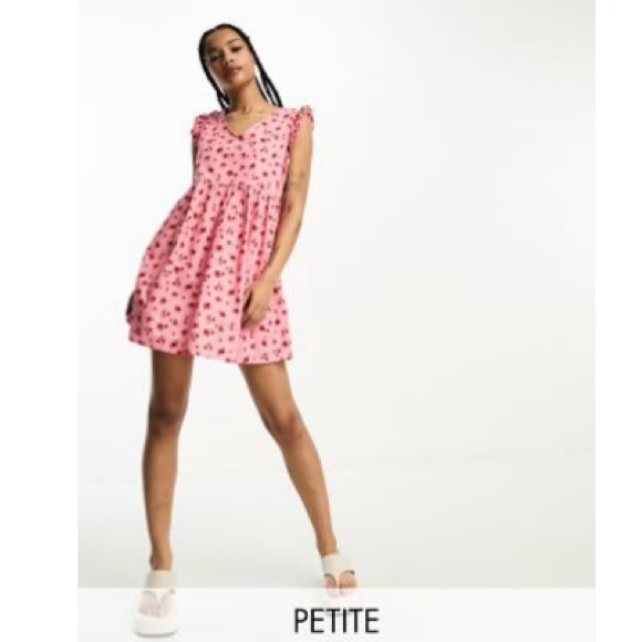 Pink floral babydoll mini dress - Picture 1 of 4